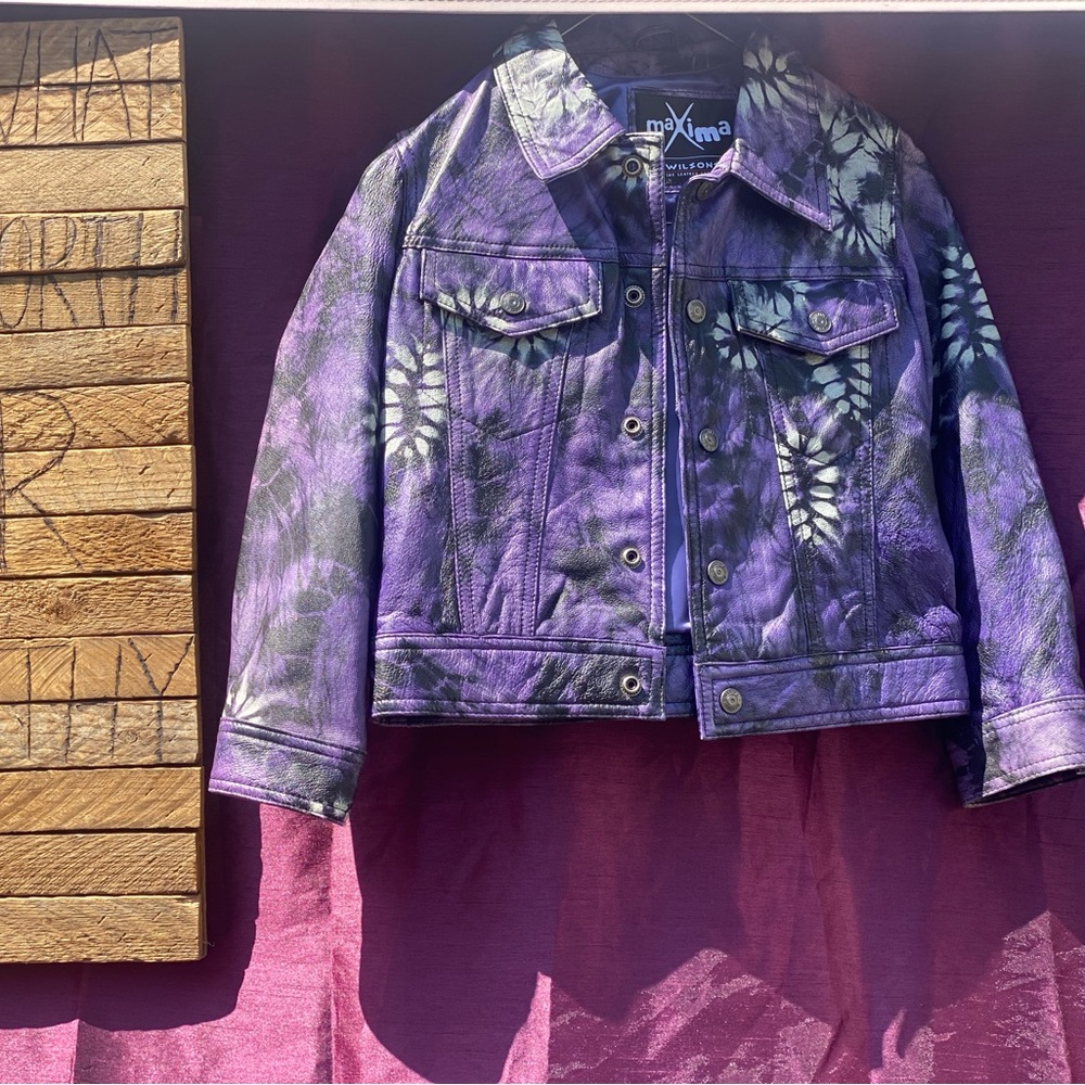 Maxima Wilsons Kids Purple Tie Dye Genuine Leather Bomber Jacket M
